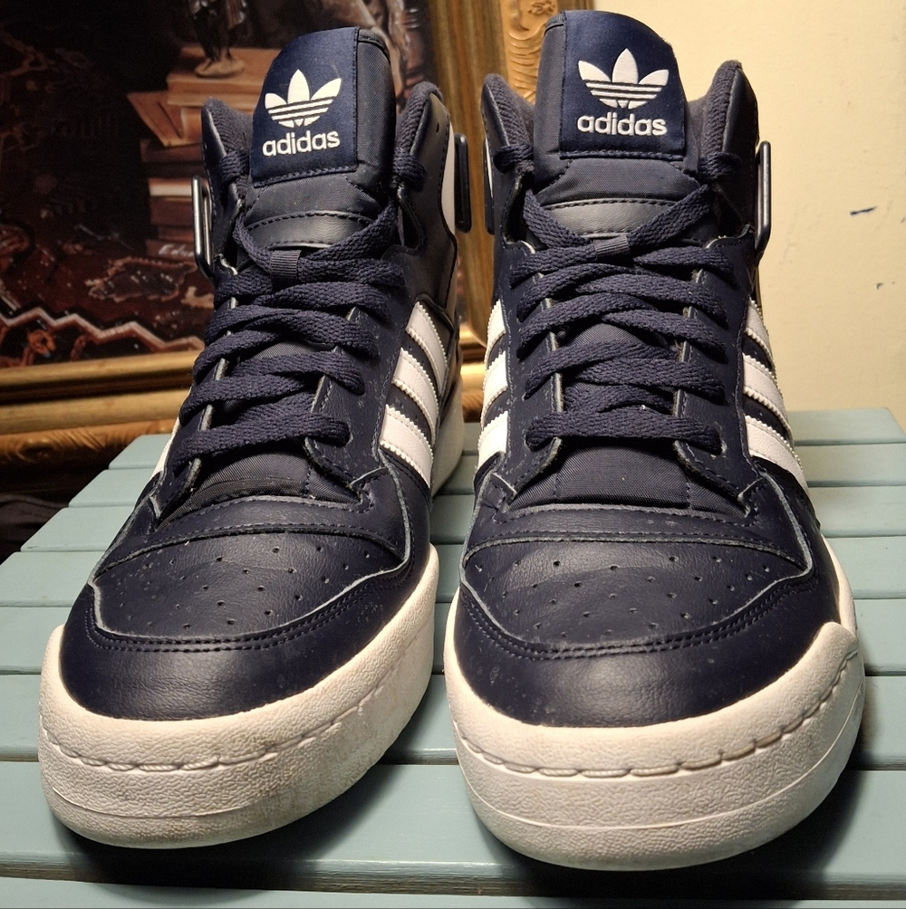 Adidas Men's Navy and White High-Top Sneakers - Picture 5 of 11